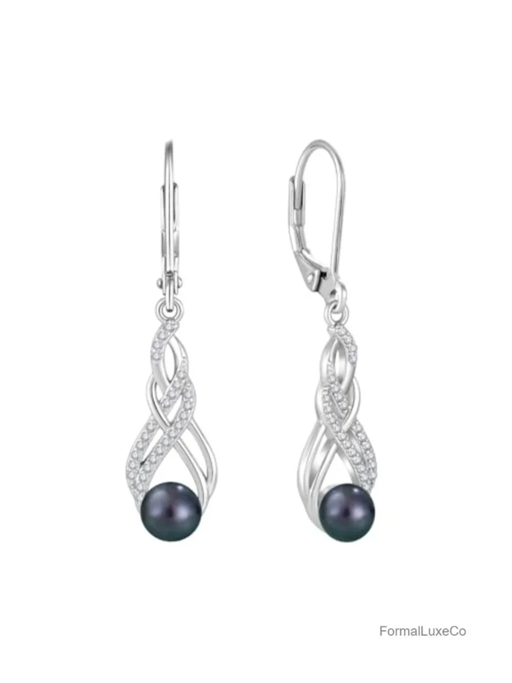 6MM Freshwater Cultured Pearl Infinity Leverback Dangle Earrings Sterling
